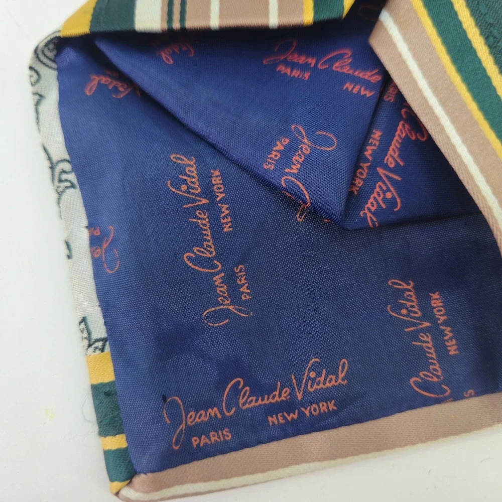 Vintage 70s/80s Jean‎ Claude Vidal Green Gold Mens Paisley Stripe Necktie USA